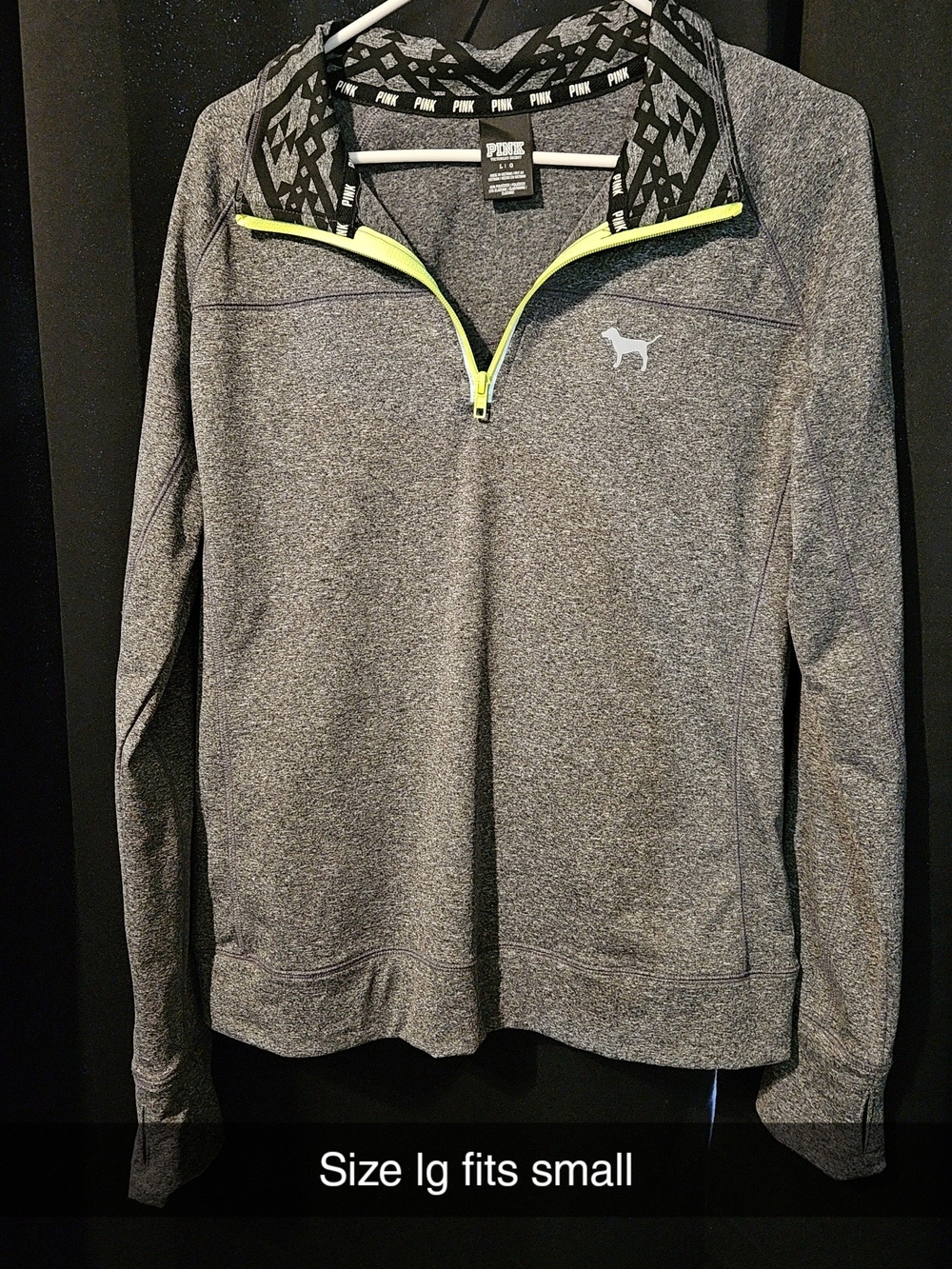 PINK Victoria's Secret Men's Grey Half-Zip Pullover with Neon Yellow Trim